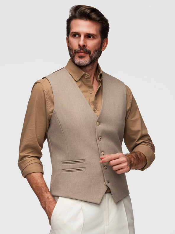 Ombre Clothing Klasična muška prsluka s podstavom - bež V1 V64 Ombre Clothing