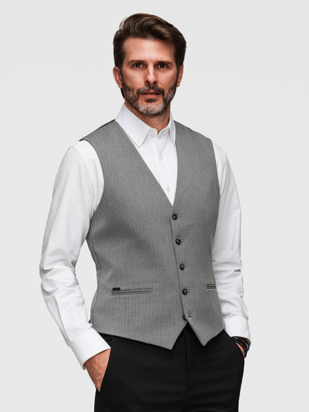 Ombre Clothing Elegantna klasična muška prsluka u obliku riblje kosti SLIM FIT - siva V1 V65 Ombre Clothing