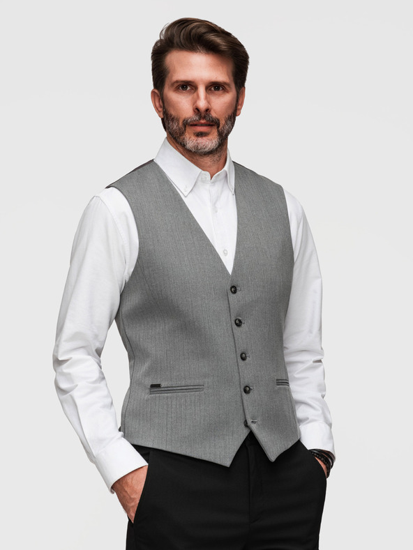 Ombre Clothing Elegantna klasična muška prsluka u obliku riblje kosti SLIM FIT - siva V1 V65 Ombre Clothing