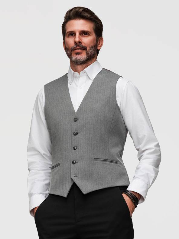 Ombre Clothing Elegantna klasična muška prsluka u obliku riblje kosti SLIM FIT - siva V1 V65 Ombre Clothing