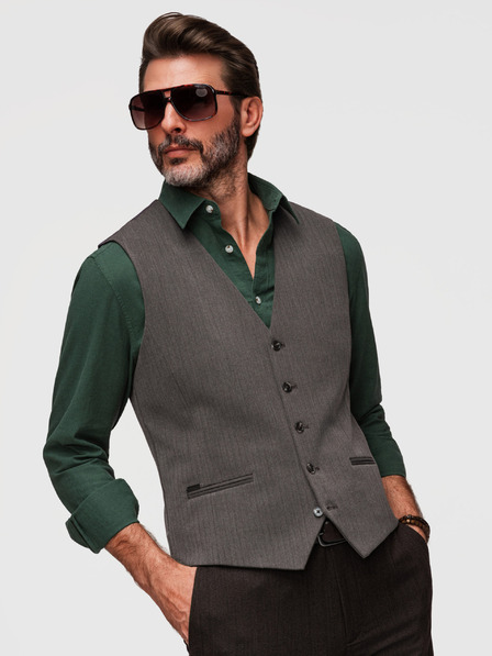 Ombre Clothing Klasična muška elegantna prsluka SLIM FIT u obliku riblje kosti - grafit V2 V65 Ombre Clothing