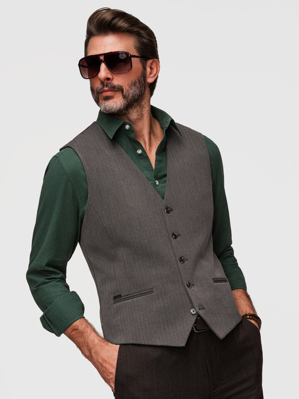 Ombre Clothing Klasična muška elegantna prsluka SLIM FIT u obliku riblje kosti - grafit V2 V65 Ombre Clothing