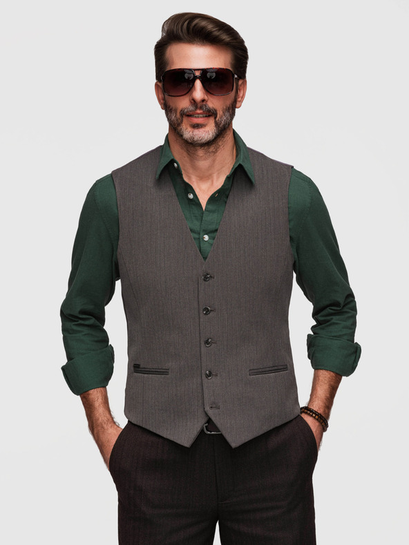 Ombre Clothing Klasična muška elegantna prsluka SLIM FIT u obliku riblje kosti - grafit V2 V65 Ombre Clothing