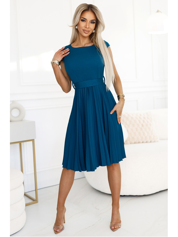 numoco Klasična plisirana haljina s kratkim rukavima i remenom marke Numoco