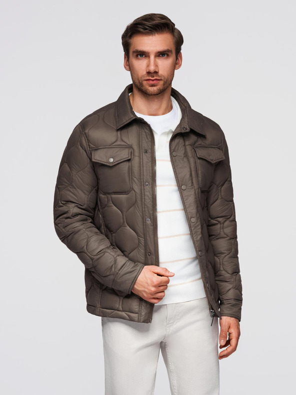 Ombre Clothing Muška prošivana jakna košuljastog kroja - khaki V3 OM-JALP-0215 Ombre Clothing