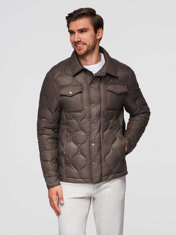 Ombre Clothing Muška prošivana jakna košuljastog kroja - khaki V3 OM-JALP-0215 Ombre Clothing
