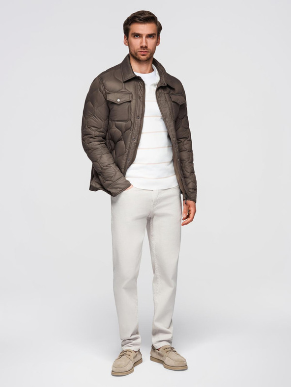 Ombre Clothing Muška prošivana jakna košuljastog kroja - khaki V3 OM-JALP-0215 Ombre Clothing