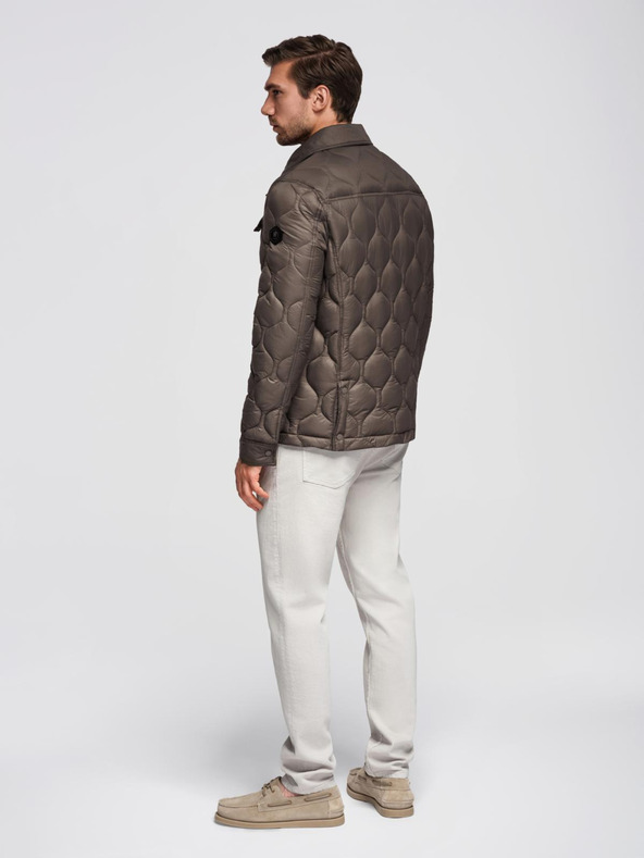 Ombre Clothing Muška prošivana jakna košuljastog kroja - khaki V3 OM-JALP-0215 Ombre Clothing