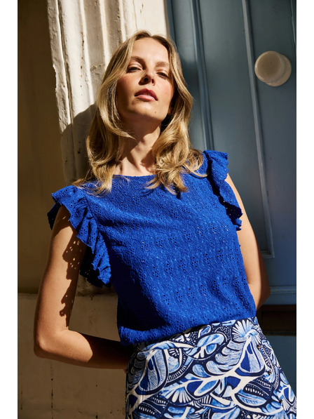 Moodo Bluza s volanom na rukavima plava Moodo