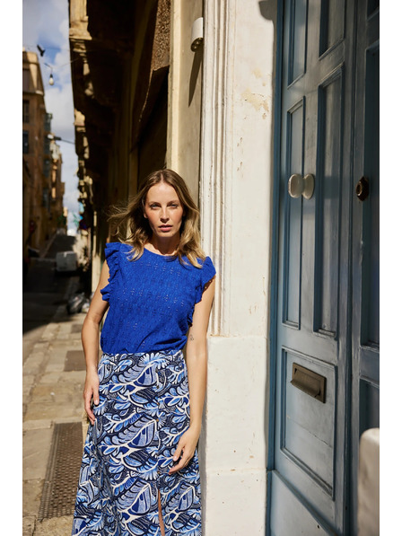 Moodo Bluza s volanom na rukavima plava Moodo