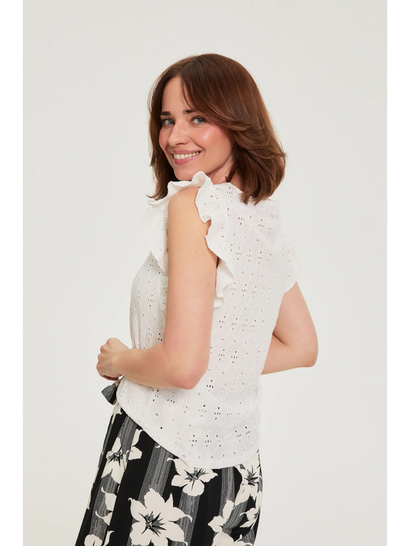 Moodo Bluza s volanom na rukavima bijela Moodo