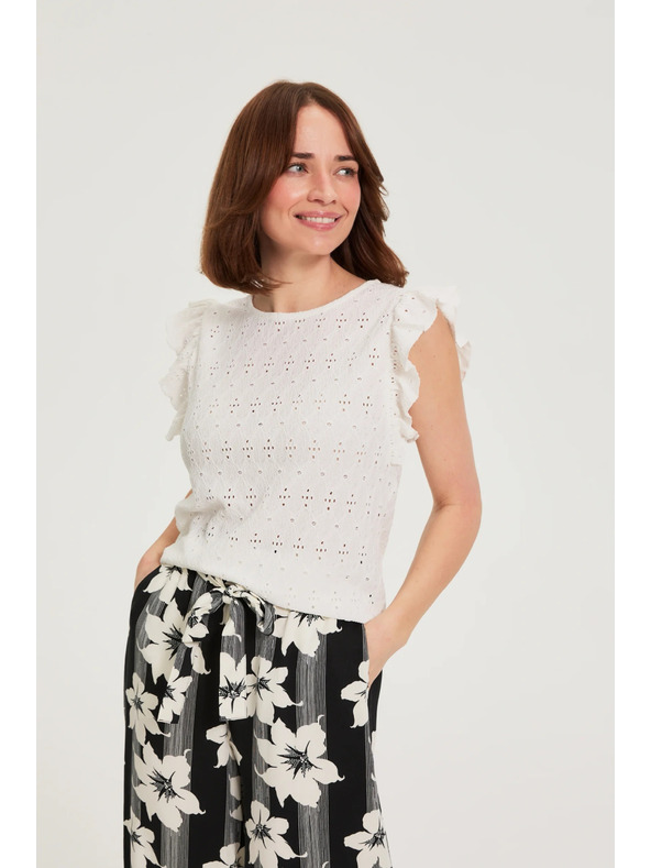 Moodo Bluza s volanom na rukavima bijela Moodo