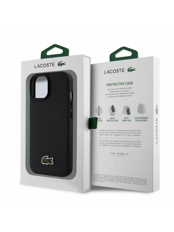 Lacoste Lacoste Iconic Petit Pique Woven Logo Magsafe Stražnji Poklopac za iPhone 15 Black