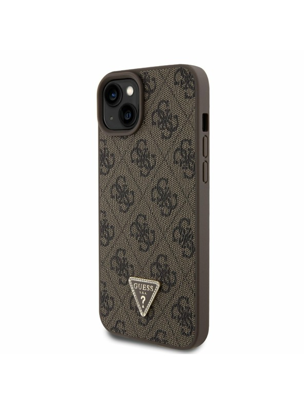 Guess Guess PU 4G Strass Triangle Metal Logo Stražnji Poklopac + Crossbody Remen za iPhone 15 Plus Brown