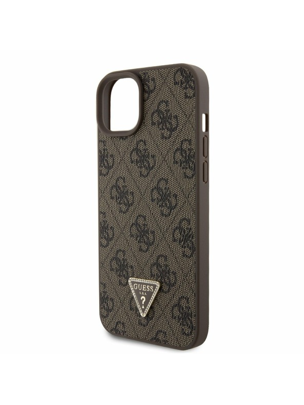 Guess Guess PU 4G Strass Triangle Metal Logo Stražnji Poklopac + Crossbody Remen za iPhone 15 Plus Brown