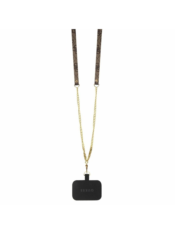 Guess Guess PU 4G Strass Triangle Metal Logo Stražnji Poklopac + Crossbody Remen za iPhone 15 Plus Brown