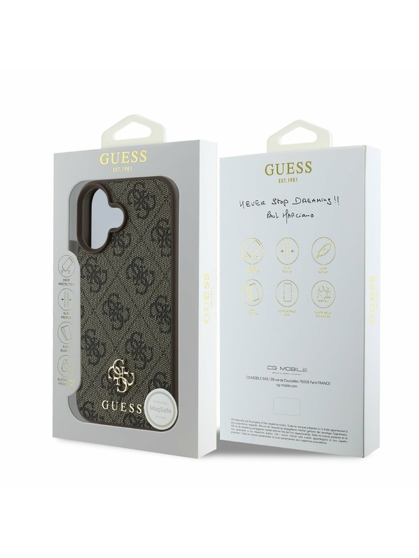 Guess Guess PU 4G Small Metal Logo MagSafe Stražnji Poklopac za iPhone 16 Plus Brown