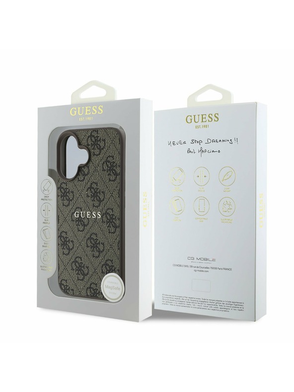 Guess Guess PU 4G Classic Logo MagSafe Stražnji Poklopac za iPhone 16 Plus Brown