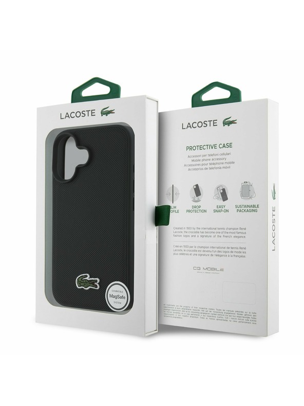 Lacoste Lacoste Iconic Petit Pique Woven Logo MagSafe Stražnji Poklopac za iPhone 16 Plus Black