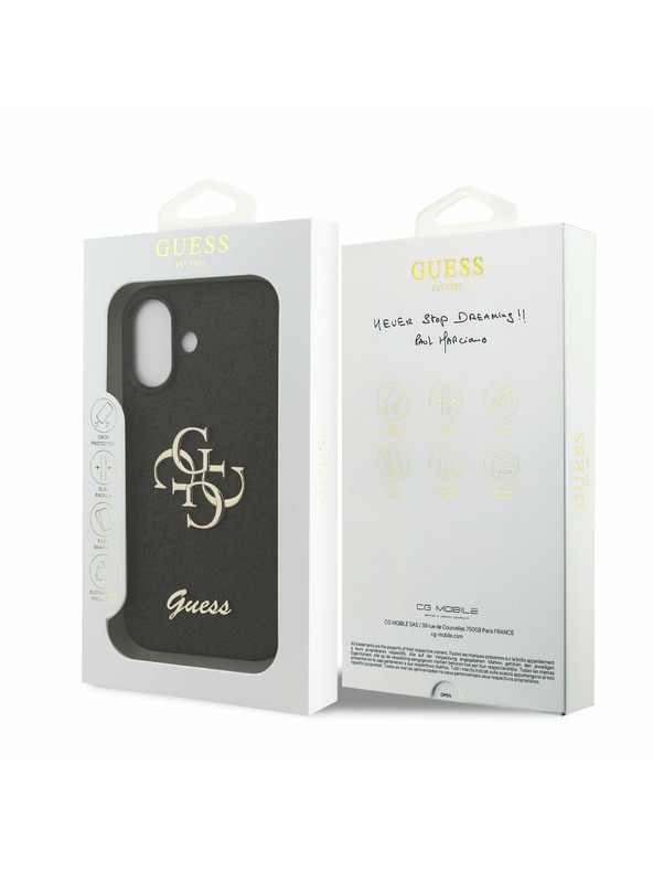 Guess Guess PU Fixed Glitter 4G Metal Logo Stražnji Poklopac za iPhone 17 Black