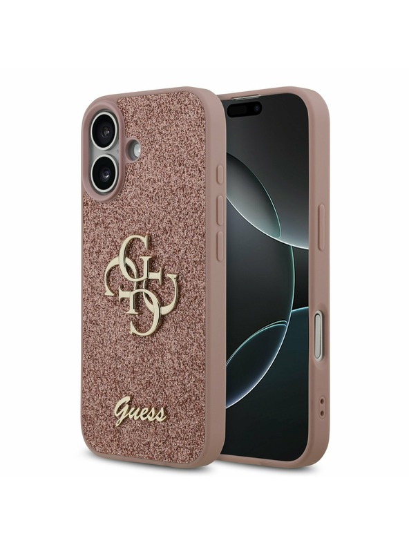 Guess Guess PU Fixed Glitter 4G Metal Logo Stražnji Poklopac za iPhone 17 Pink