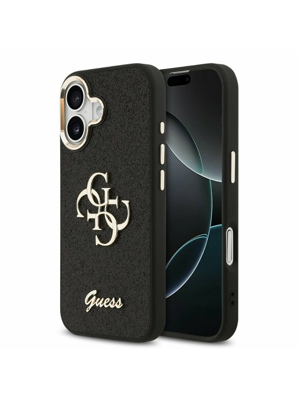 Guess Guess PU Fixed Glitter 4G Metal Frame Stražnji Poklopac za iPhone 17 Black