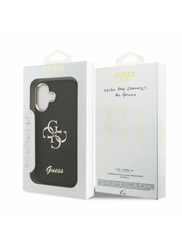 Guess Guess PU Fixed Glitter 4G Metal Frame Stražnji Poklopac za iPhone 17 Black