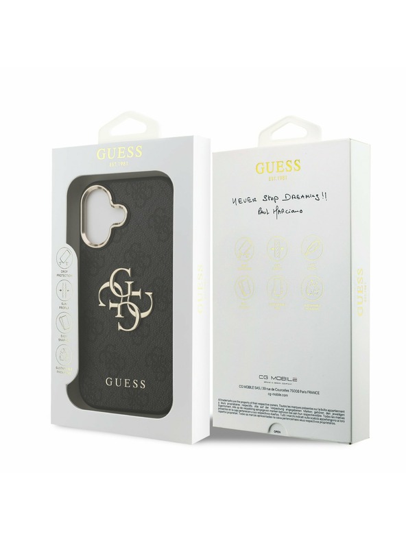 Guess Guess PU Leather 4G Metal Logo Gold Frame Stražnji Poklopac za iPhone 17 Black