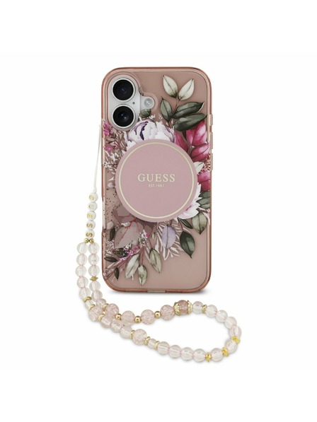 Guess Guess IML Flowers Strap MagSafe Stražnji Poklopac za iPhone 17 Pink