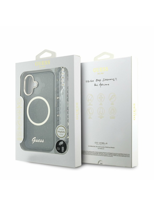 Guess Guess IML Glitter Script Strap MagSafe Stražnji Poklopac za iPhone 17 Black