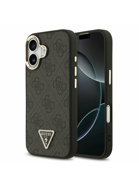 Guess Guess PU Leather 4G Strass Triangle Logo Gold Frame MagSafe Stražnji Poklopac za iPhone 17 Black