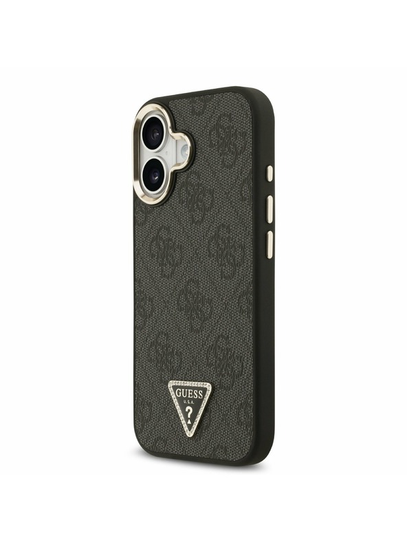 Guess Guess PU Leather 4G Strass Triangle Logo Gold Frame MagSafe Stražnji Poklopac za iPhone 17 Black