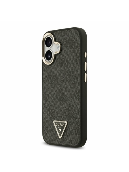 Guess Guess PU Leather 4G Strass Triangle Logo Gold Frame MagSafe Stražnji Poklopac za iPhone 17 Black
