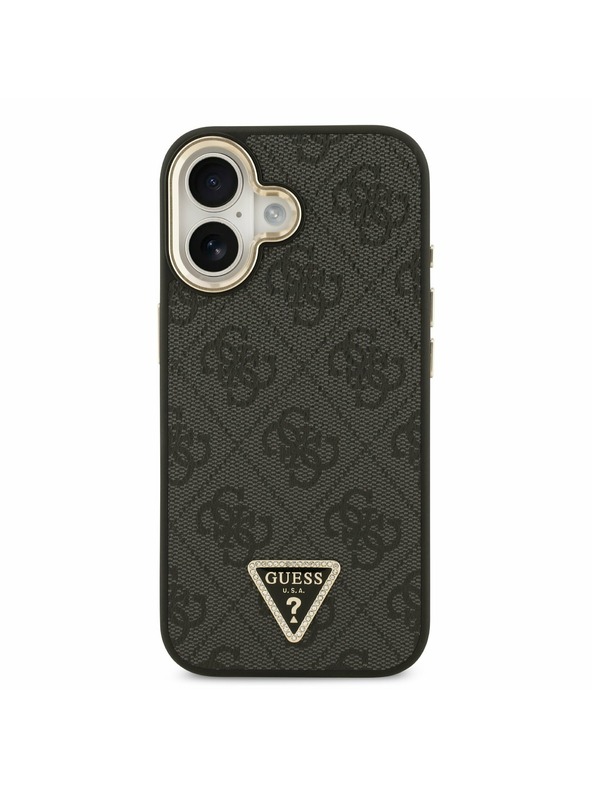 Guess Guess PU Leather 4G Strass Triangle Logo Gold Frame MagSafe Stražnji Poklopac za iPhone 17 Black