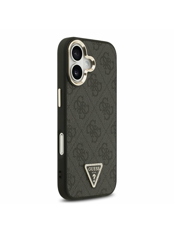 Guess Guess PU Leather 4G Strass Triangle Logo Gold Frame MagSafe Stražnji Poklopac za iPhone 17 Black