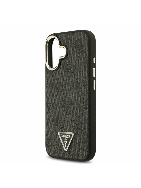 Guess Guess PU Leather 4G Strass Triangle Logo Gold Frame MagSafe Stražnji Poklopac za iPhone 17 Black