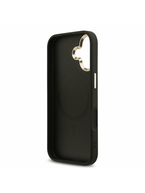 Guess Guess PU Leather 4G Strass Triangle Logo Gold Frame MagSafe Stražnji Poklopac za iPhone 17 Black