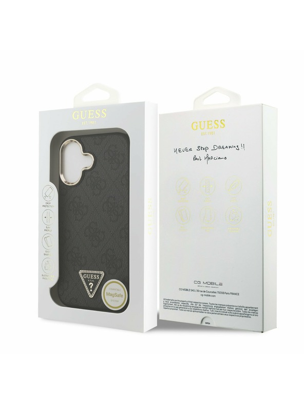 Guess Guess PU Leather 4G Strass Triangle Logo Gold Frame MagSafe Stražnji Poklopac za iPhone 17 Black