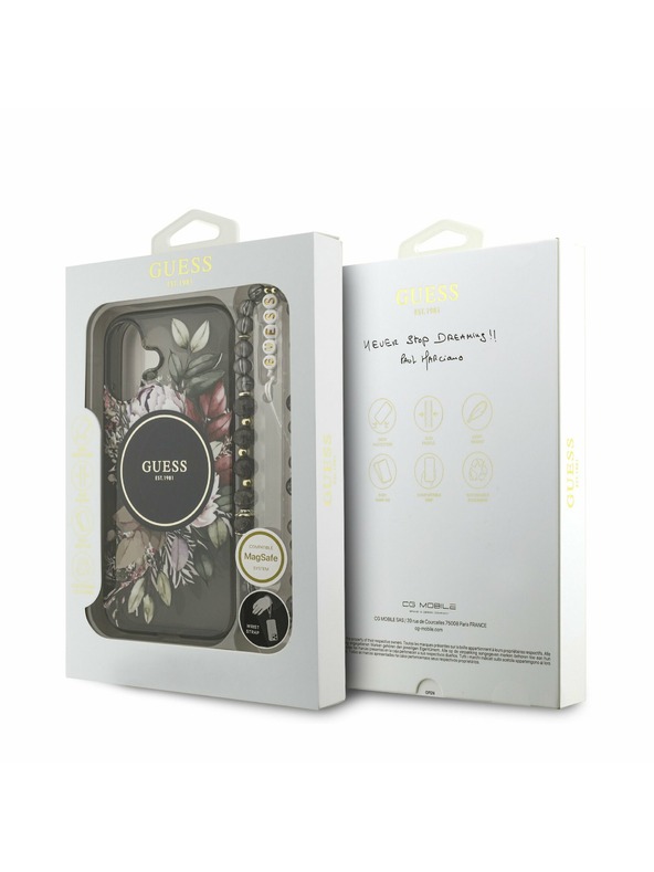 Guess Guess IML Flowers Strap MagSafe Stražnji Poklopac za iPhone 17 Black