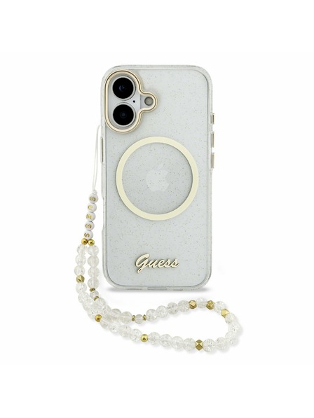 Guess Guess IML Glitter Script Strap MagSafe Stražnji Poklopac za iPhone 17 Transparent