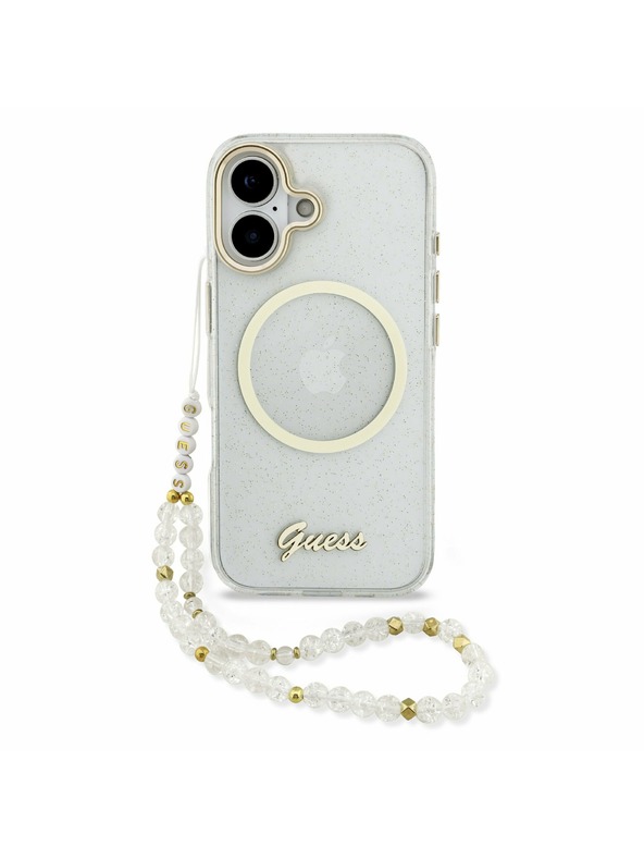 Guess Guess IML Glitter Script Strap MagSafe Stražnji Poklopac za iPhone 17 Transparent