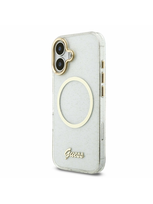 Guess Guess IML Glitter Script Strap MagSafe Stražnji Poklopac za iPhone 17 Transparent