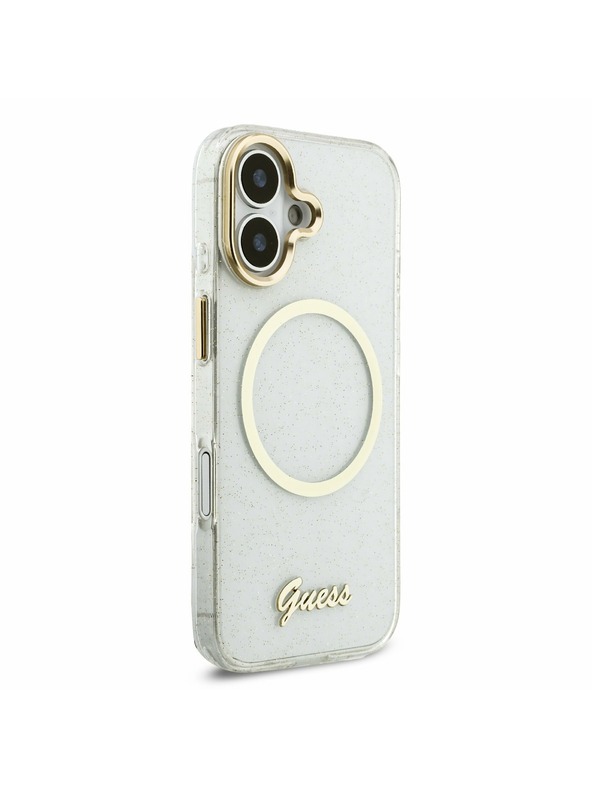 Guess Guess IML Glitter Script Strap MagSafe Stražnji Poklopac za iPhone 17 Transparent