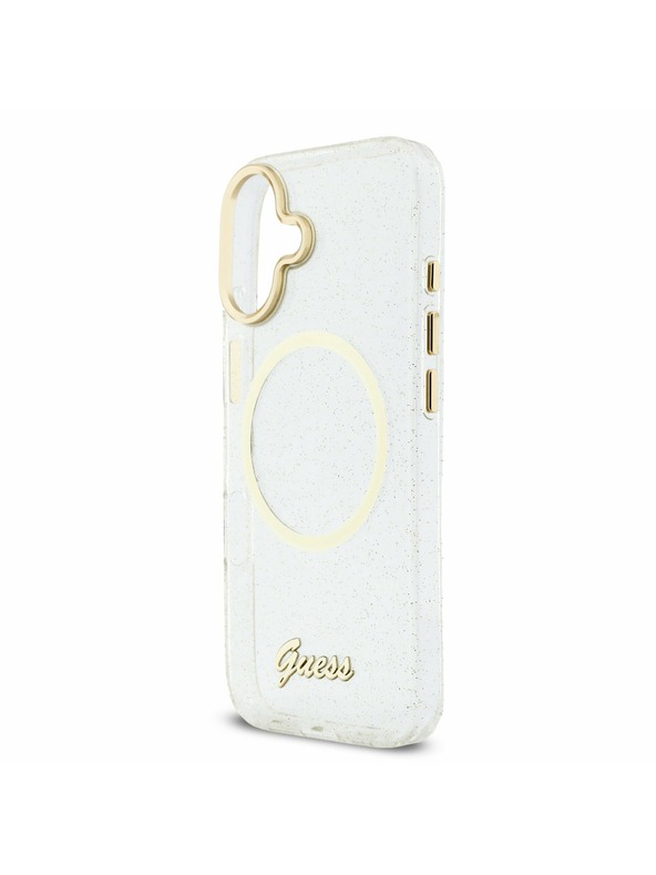 Guess Guess IML Glitter Script Strap MagSafe Stražnji Poklopac za iPhone 17 Transparent