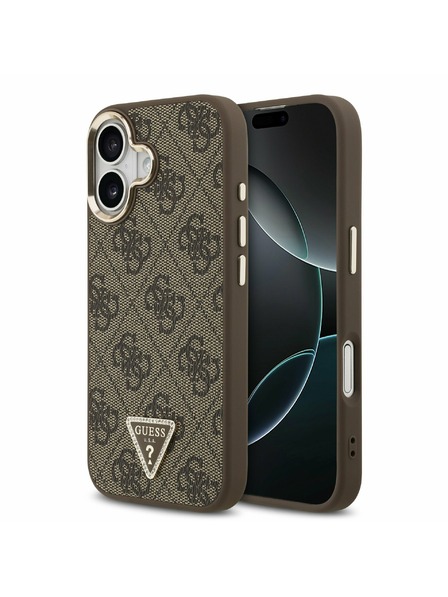 Guess Guess PU Leather 4G Strass Triangle Logo Gold Frame MagSafe Stražnji Poklopac za iPhone 17 Brown