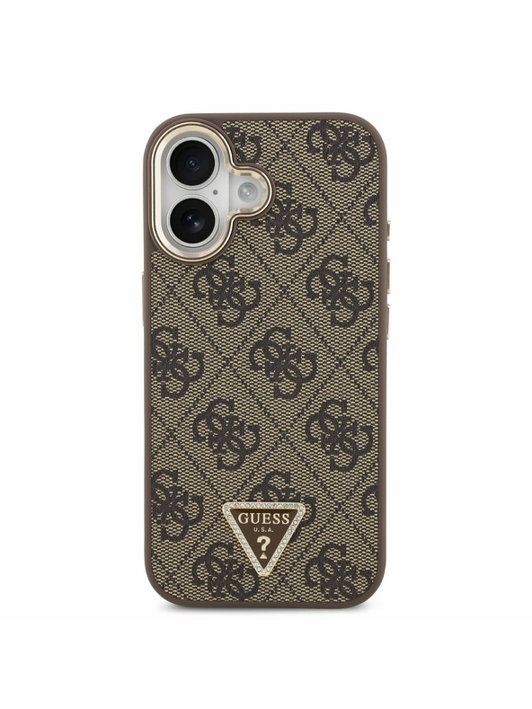Guess Guess PU Leather 4G Strass Triangle Logo Gold Frame MagSafe Stražnji Poklopac za iPhone 17 Brown