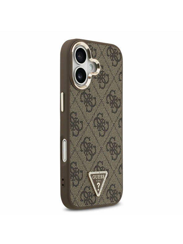 Guess Guess PU Leather 4G Strass Triangle Logo Gold Frame MagSafe Stražnji Poklopac za iPhone 17 Brown