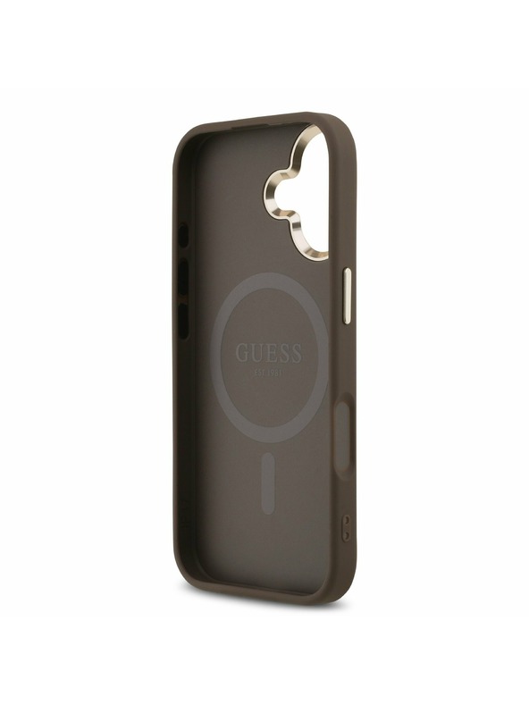 Guess Guess PU Leather 4G Strass Triangle Logo Gold Frame MagSafe Stražnji Poklopac za iPhone 17 Brown