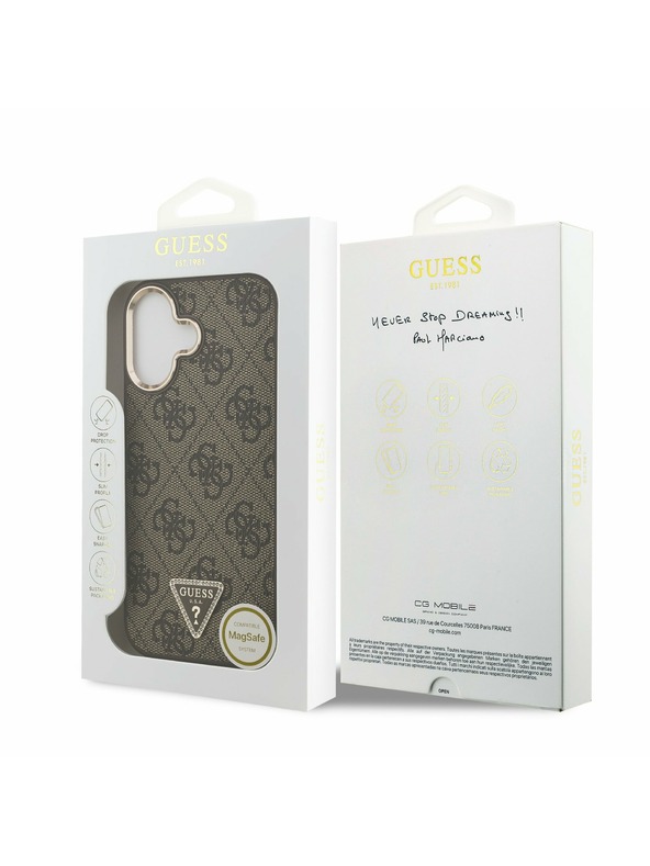 Guess Guess PU Leather 4G Strass Triangle Logo Gold Frame MagSafe Stražnji Poklopac za iPhone 17 Brown