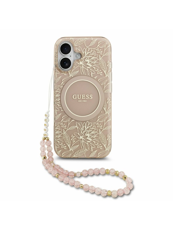 Guess Guess IML Flowers Allover Strap MagSafe Stražnji Poklopac za iPhone 17 Pink
